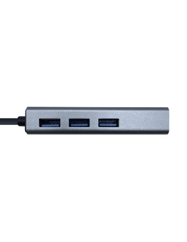 AISENS Conversor USB 3.0 a ethernet gigabit 10 100 1000 Mbps + Hub 3 x USB 3.0, Gris, 15 cm