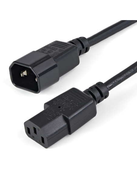 StarTech.com Cable de 1m de Extensión de Alimentación, C14 a C13, 10A 125V, 18AWG, Alargador de Cable de Corriente de
