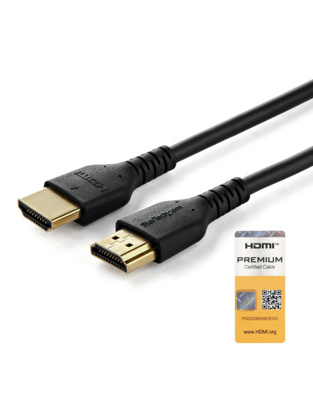 StarTech.com Cable de 1m HDMI 2.0 Certificado Premium de alta velocidad con Ethernet - Durable - UHD 4K 60Hz - con Fibra de