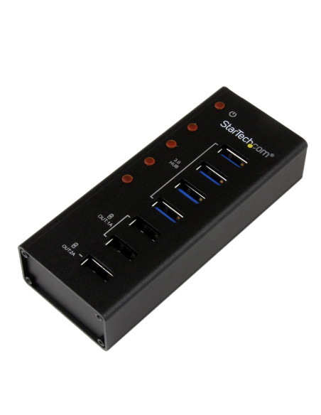 StarTech.com Hub Concentrador USB 3.0 (5Gbps) de 4 Puertos y 3 Puertos de Carga USB ( 2x 1A y 1x 2A) - Ladrón con Carcasa de