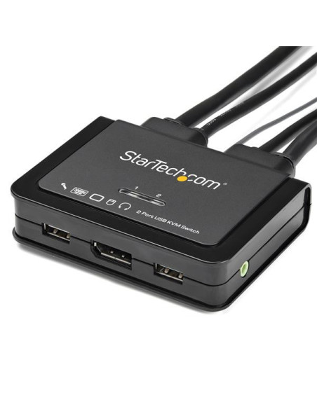 StarTech.com Switch Conmutador KVM de 2 Puertos DisplayPort 4K60Hz con Cables Incorporados