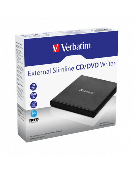 Verbatim External Slimline CD DVD Writer unidad de disco óptico DVD±RW Negro
