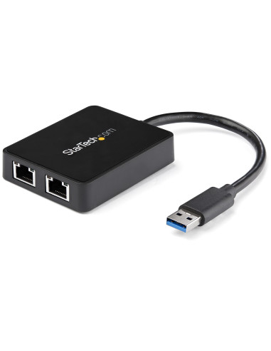 StarTech.com Adaptador Tarjeta de Red NIC Externa USB 3.0 2 Puertos Gigabit Ethernet RJ45 y Puerto USB