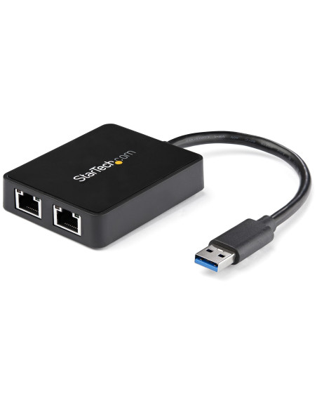 StarTech.com Adaptador Tarjeta de Red NIC Externa USB 3.0 2 Puertos Gigabit Ethernet RJ45 y Puerto USB