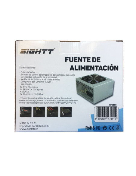 Eightt EPS500 unidad de fuente de alimentación 500 W 20+4 pin ATX Gris