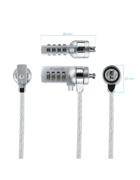 TooQ TQCLKC0015 cable antirrobo Plata 1,5 m