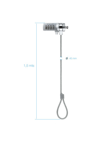 TooQ TQCLKC0015 cable antirrobo Plata 1,5 m