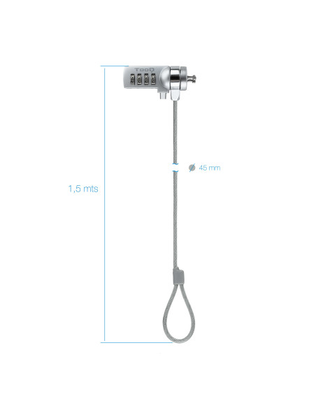 TooQ TQCLKC0015 cable antirrobo Plata 1,5 m