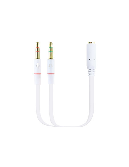 Nanocable Cable Adaptador Audio Jack 3.5 H de 4 Pines a 2 Jack 3.5 M de 3 Pines, Blanco, 20 Cm