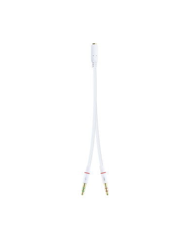 Nanocable Cable Adaptador Audio Jack 3.5 H de 4 Pines a 2 Jack 3.5 M de 3 Pines, Blanco, 20 Cm