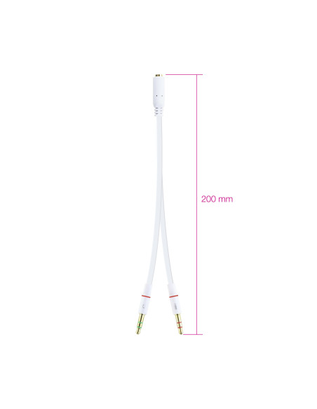 Nanocable Cable Adaptador Audio Jack 3.5 H de 4 Pines a 2 Jack 3.5 M de 3 Pines, Blanco, 20 Cm