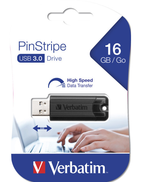 Verbatim PinStripe 3.0 - Unidad USB 3.0 de 16 GB  - Negro
