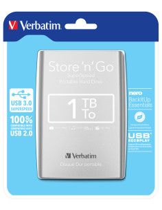 Verbatim Disco Duro Portátil Store 'n' Go USB 3.0 de 1 TB en color Plateado