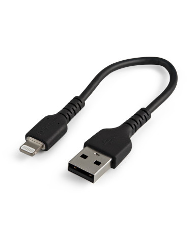 StarTech.com Cable Resistente USB-A a Lightning de 15 cm Negro - Cable de Sincronización y Carga USB Tipo A a Lightning con
