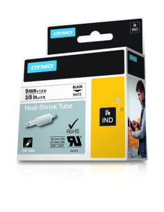 DYMO Etiquetas termorretráctiles IND - 9mm x 1,5m - Negro sobre blanco 2