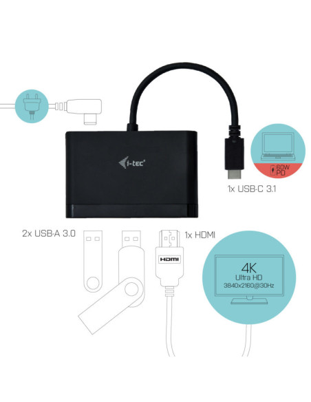 i-tec USB C HDMI Travel Adapter PD Data