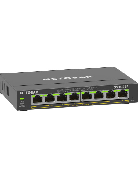NETGEAR 8-Port Gigabit Ethernet PoE+ Plus Switch (GS308EP) Gestionado L2 L3 Gigabit Ethernet (10 100 1000) Energía sobre
