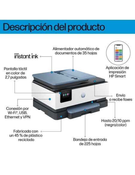 HP OfficeJet Pro 8125e Inalámbrico All-in-One Color Impresora, Servicio Instant Ink; Impresión a doble cara