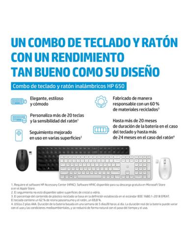 HP Combo de teclado y ratón inalámbricos 650, negro