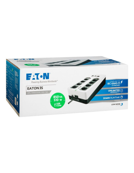 Eaton 3S850D sistema de alimentación ininterrumpida (UPS) En espera (Fuera de línea) o Standby (Offline) 0,85 kVA 510 W 8
