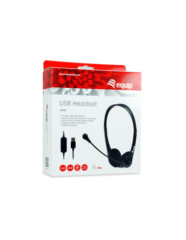 Equip 245305 auricular y casco Auriculares Alámbrico Diadema Oficina Centro de llamadas USB tipo A Negro