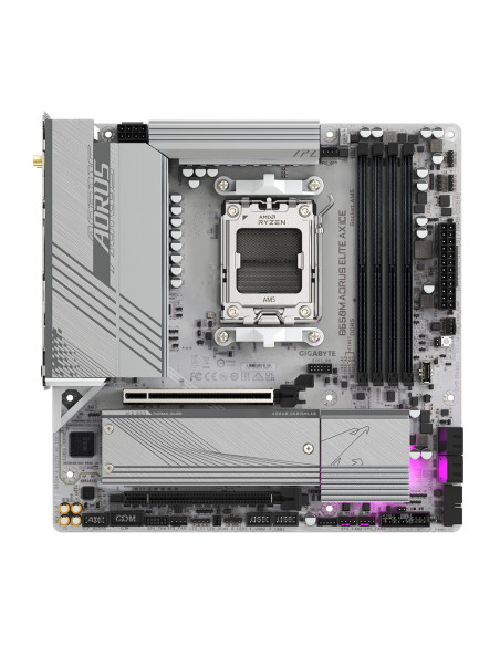 GIGABYTE B650M AORUS ELITE AX ICE Placa base - AMD Ryzen serie 9000, VRM de 12+2+2 fases, hasta 8000 MHz DDR5 (OC), 1xPCIe 5.0