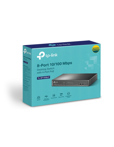 TP-Link TL-SF1008LP switch No administrado Fast Ethernet (10 100) Energía sobre Ethernet (PoE) Negro