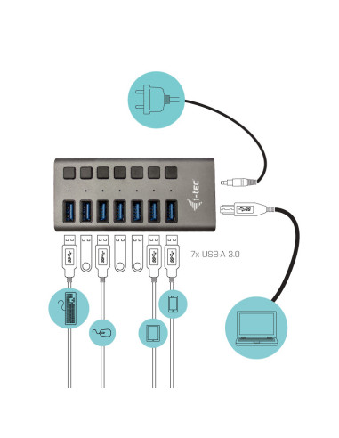 i-tec USB 3.0 Charging HUB 7port + Power Adapter 36 W