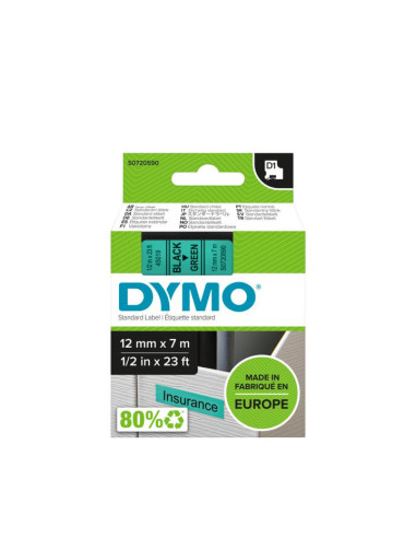 DYMO D1 - Etiquetas estándar - Negro sobre verde - 12mm x 7m