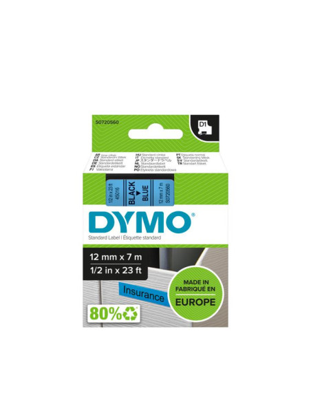 DYMO D1 - Etiquetas estándar - Negro sobre azul - 12mm x 7m