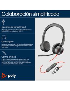 HP Poly Auriculares estéreo Poly Blackwire 8225 USB-C + Adaptador USB-C/A
