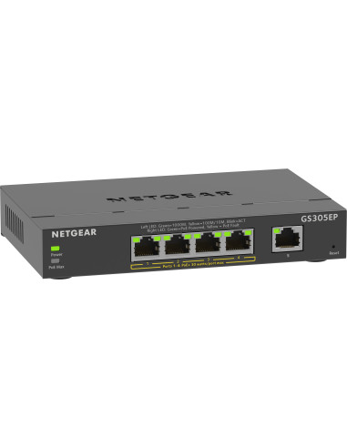 NETGEAR 5-Port Gigabit Ethernet PoE+ Plus Switch (GS305EP) Gestionado L2 L3 Gigabit Ethernet (10 100 1000) Energía sobre