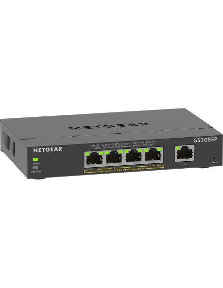 NETGEAR 5-Port Gigabit Ethernet PoE+ Plus Switch (GS305EP) Gestionado L2 L3 Gigabit Ethernet (10 100 1000) Energía sobre