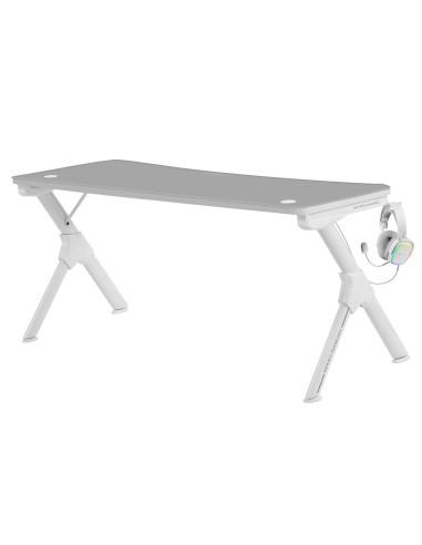 Mars Gaming MGDXL, Mesa Gaming Ergonómica, Soporte Auriculares y Bebida, Escritorio PC, 160x60cm, Blanco