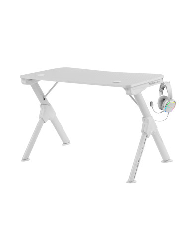 Mars Gaming MGD, Mesa Ergonómica Gaming, Soporte Auriculares y Bebidas, Escritorio PC, 110x60cm, Blanco