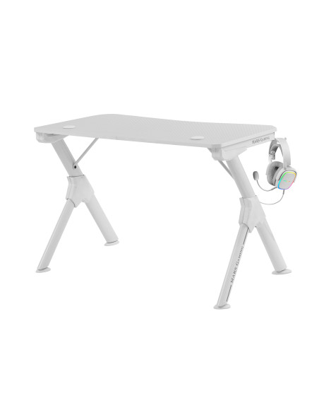 Mars Gaming MGD, Mesa Ergonómica Gaming, Soporte Auriculares y Bebidas, Escritorio PC, 110x60cm, Blanco