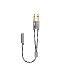 AISENS Cable Adaptador Audio Jack 3.5 4pines H-2xjack 3.5 3pines M, Gris, 25cm
