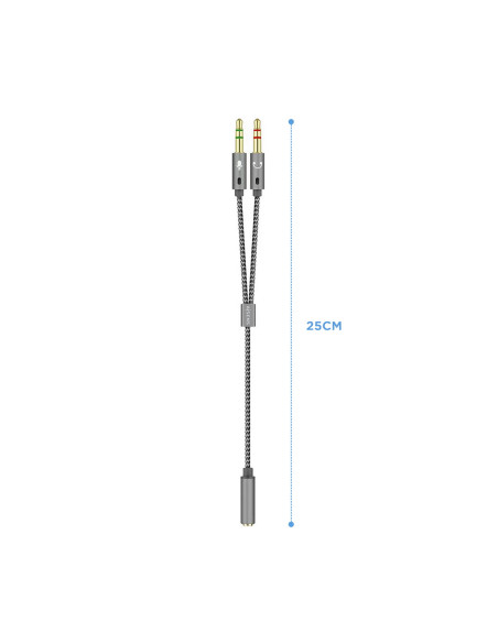 AISENS Cable Adaptador Audio Jack 3.5 4pines H-2xjack 3.5 3pines M, Gris, 25cm
