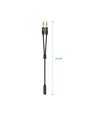 AISENS Cable Adaptador Audio Jack 3.5 4pines H-2xjack 3.5 3pines M, Negro, 25cm