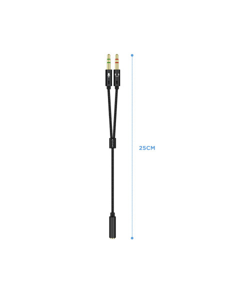 AISENS Cable Adaptador Audio Jack 3.5 4pines H-2xjack 3.5 3pines M, Negro, 25cm