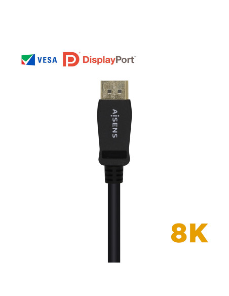 AISENS Cable Displayport Certificado V1.4 8k@60hz, DP M-DP M, Negro, 0.5m