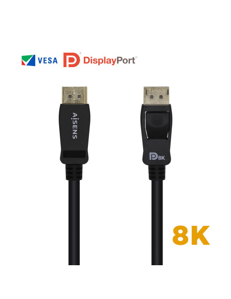 AISENS Cable Displayport Certificado V1.4 8k@60hz, DP M-DP M, Negro, 1.0m
