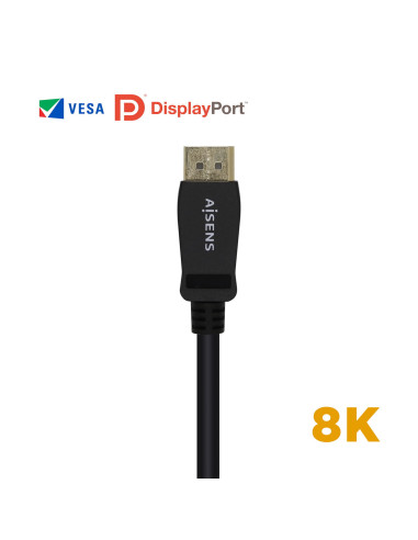 AISENS Cable Displayport Certificado V1.4 8k@60hz, DP M-DP M, Negro, 2.0m