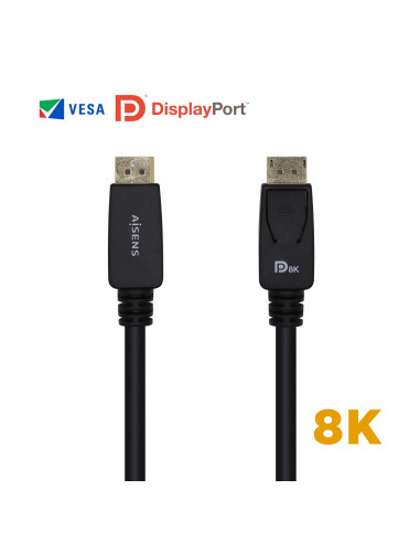 AISENS Cable Displayport Certificado V1.4 8k@60hz, DP M-DP M, Negro, 3.0m
