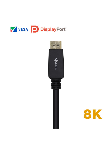 AISENS Cable Displayport Certificado V1.4 8k@60hz, DP M-DP M, Negro, 3.0m
