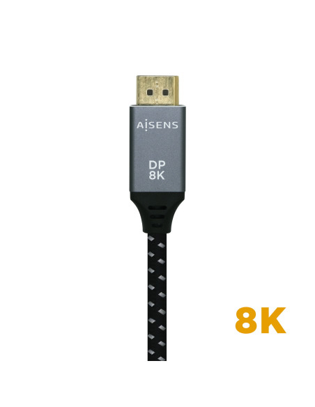 AISENS Cable Displayport V1.4 8k@60hz, DP M-DP M, Gris Negro, 1.5m