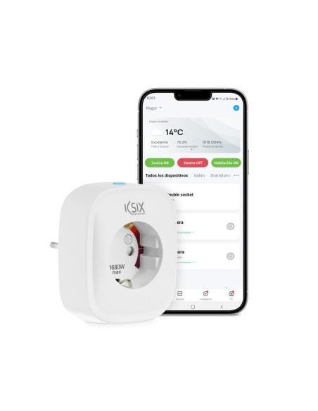 Ksix Enchufe Inteligente , 1 toma de corriente, Conexión inalámbrica por Wi-Fi, App