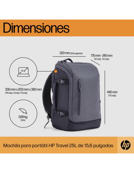 HP Mochila para portátil Travel de 15,6 pulgadas y 25 litros gris hierro