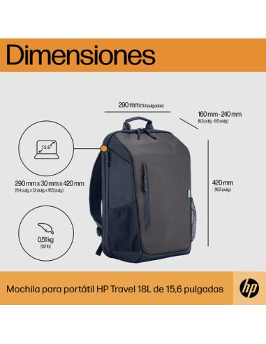 HP Mochila para portátil Travel de 15,6 pulgadas y 18 litros, color gris