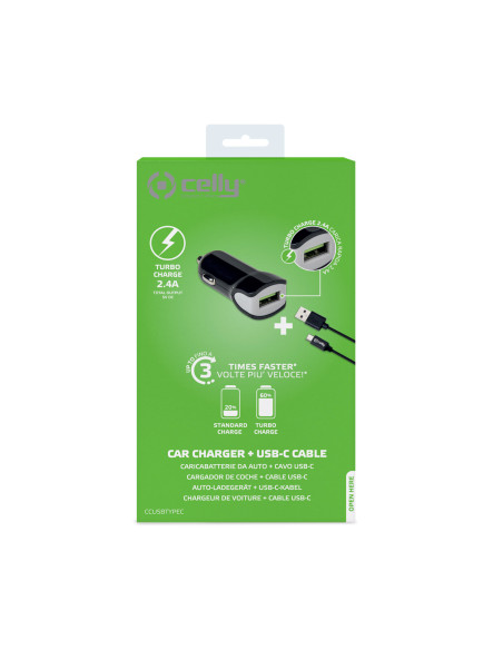 Celly CCUSBTYPEC cargador de dispositivo móvil Smartphone, Tableta Negro Encendedor de cigarrillos Auto